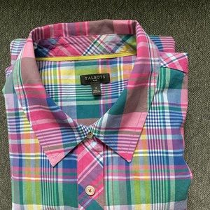 Talbots long sleeved madras button down shirt, size X